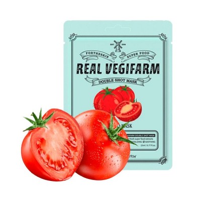 Тканевая маска для лица с экстрактом томата Fortheskin Super Food Real Vegifarm Double Shot Mask Tomato